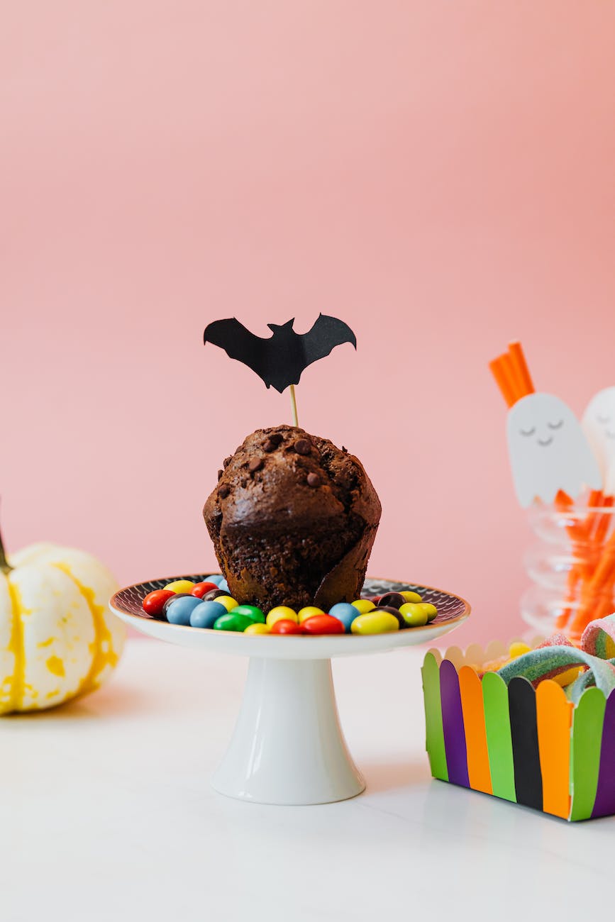 paper bat on chocolate muffin and other sweets